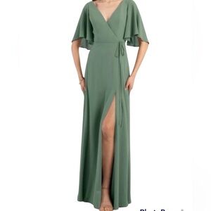 Jenny Yoo BHLDN Ari Bridesmaid Dress Flutter sleeve Gown in Eucalyptus Green 2